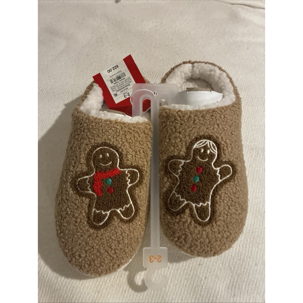 Christmas Holiday Slipper Kids Sz 2/3 Gingerbread Scuff Slippers NWT Wondershop - Picture 3 of 6